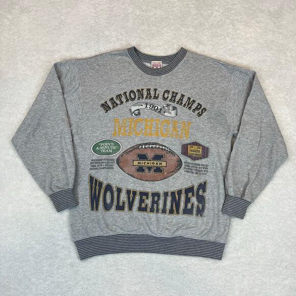 Vintage Michigan Wolverines 1901 National Champs Crew Neck Sz L Glory Days USA - Picture 1 of 12